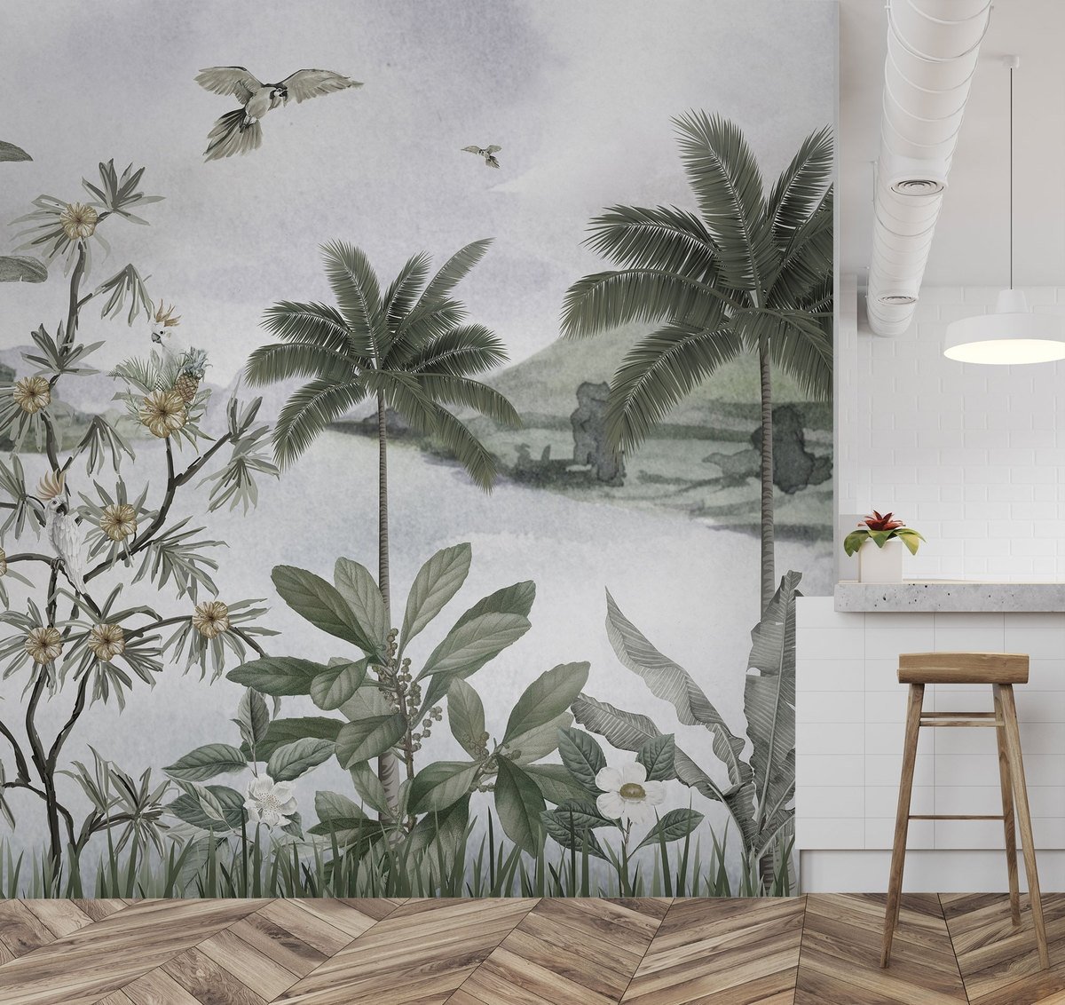 Tropical River Landscape Wallpaper Mural - Peel and Stick