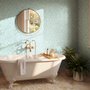 Aqua fern wallpaper with overlapping icy blue palm fronds on a pale aqua ground