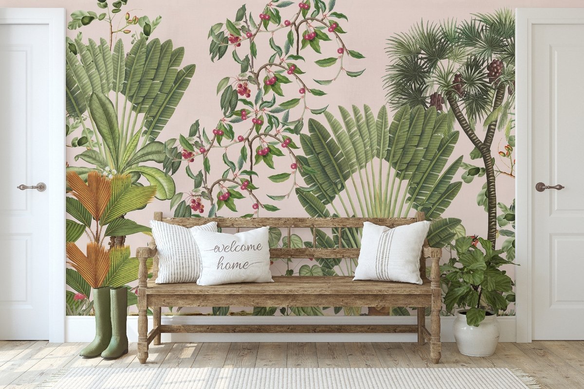 Exotic Leafs with Berries Wallpaper Mural - Peel and Stick