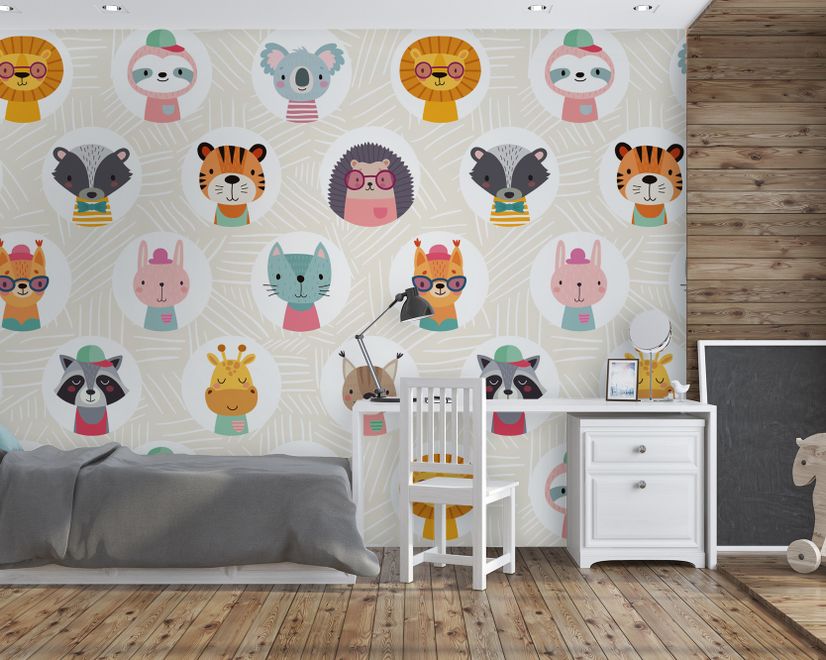 Kids Cute Safari Animals Pattern Wallpaper Mural