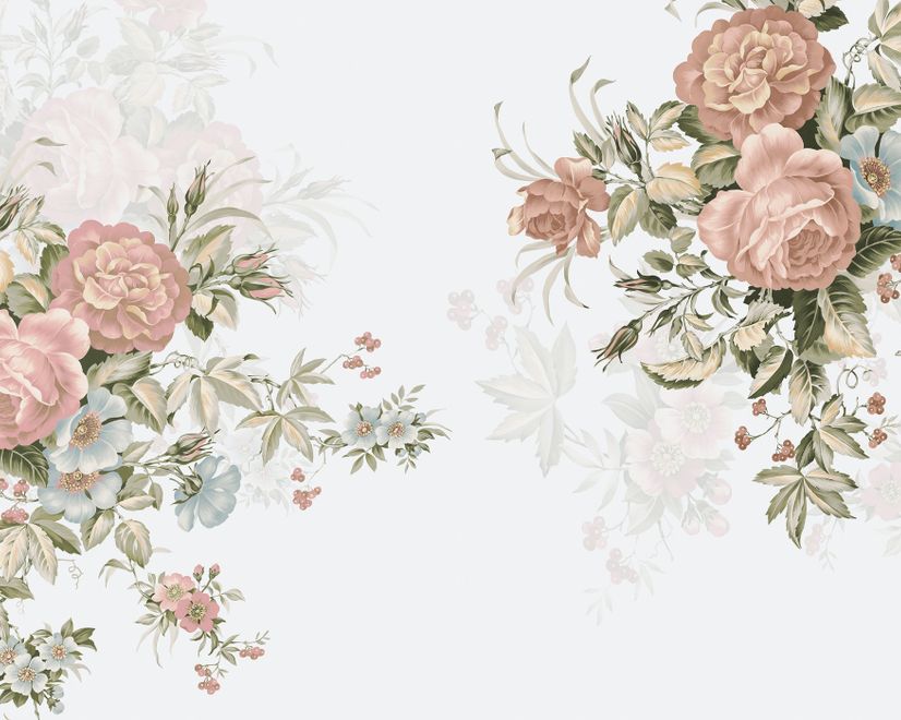 Vintage Pink Flowers Wallpaper Mural