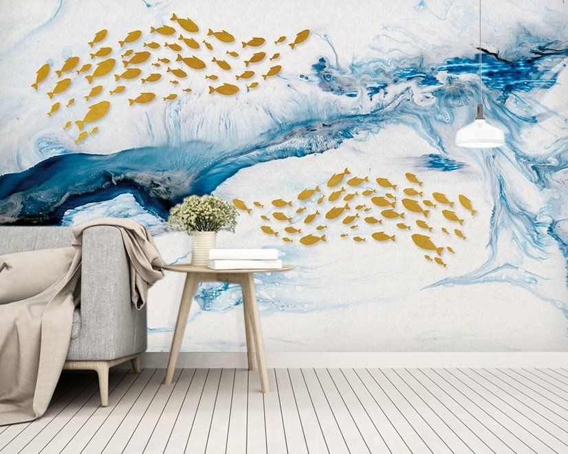 Sea Wave and Fish Wallpaper Mural