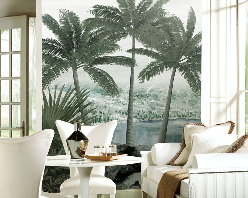Misty Tropical Forest with Lake Wallpaper Mural