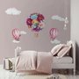 Colorful Floral Bouqet Hot Air Balloon and Pink Clouds Wall Decal Sticker