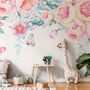 Vintage Watercolor Pink Flowers Wallpaper Mural