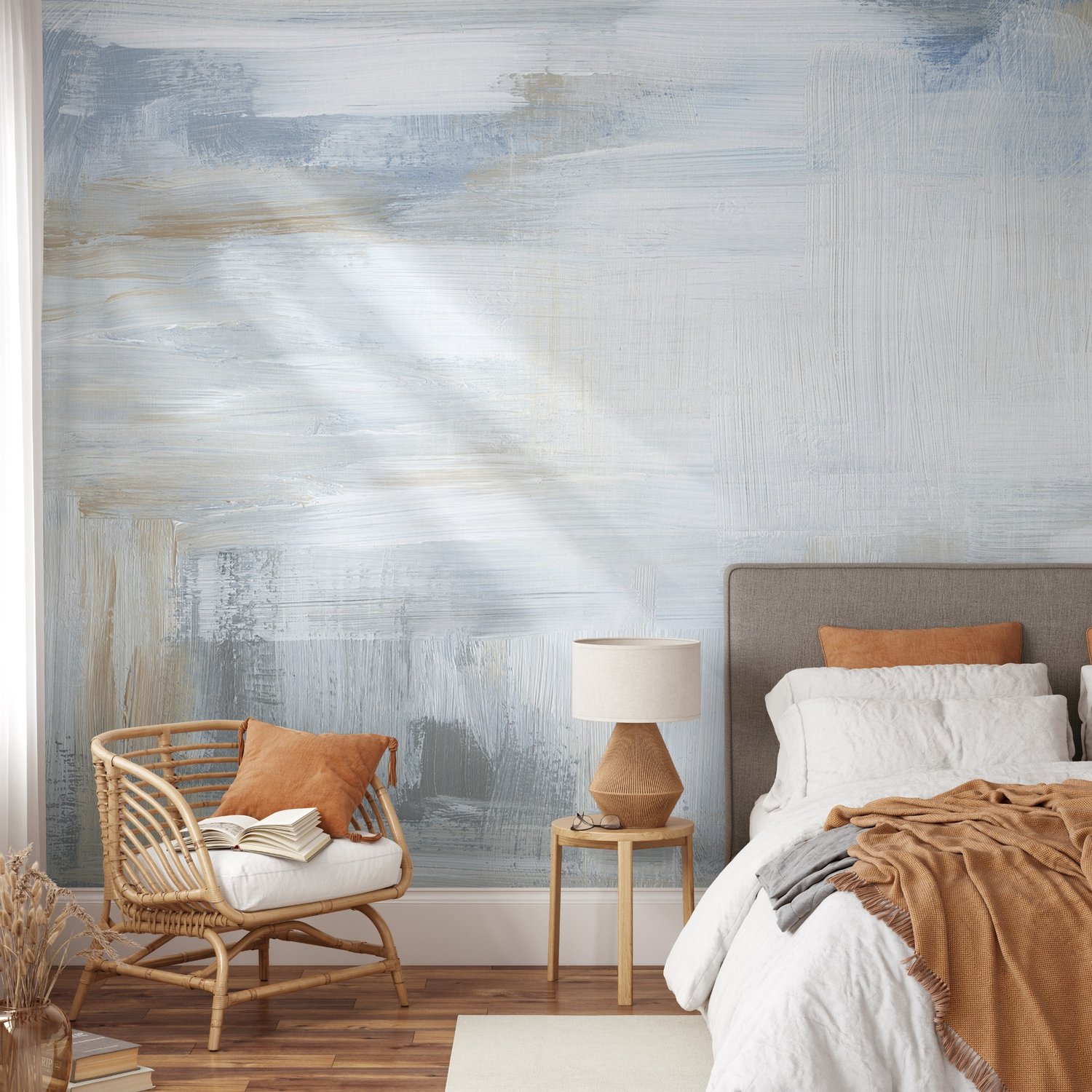 Soft Turquoise Brush Wallpaper Mural - Peel and Stick