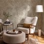 Abstract taupe and greige wallpaper with creamy white oval brush marks in flowing currents