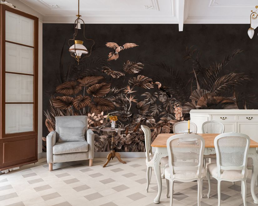 Dark Tropical Plants Wallpaper Mural