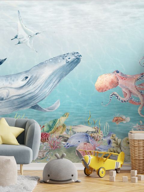 Papier peint baleine mignonne sous-marine pour enfants