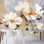 Papier peint panoramique fleurs blanches à la peinture à l'huile