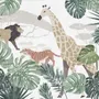 Retro Wild Animals with Tropical Leaves Wallpaper Mural