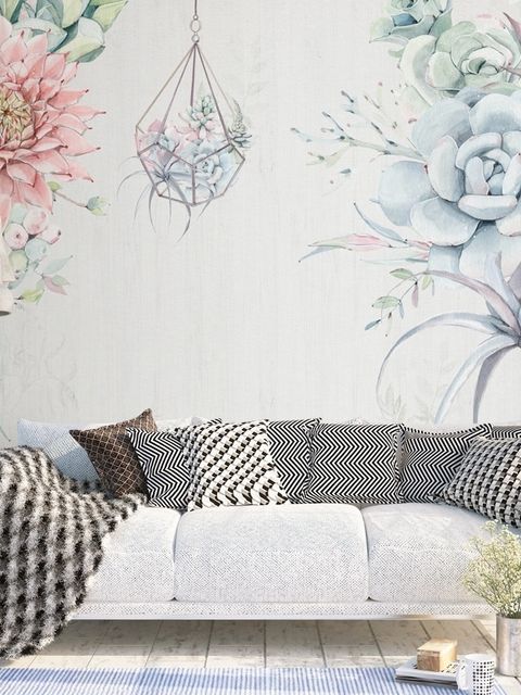 Pink Blue Soft Floral Wallpaper Mural