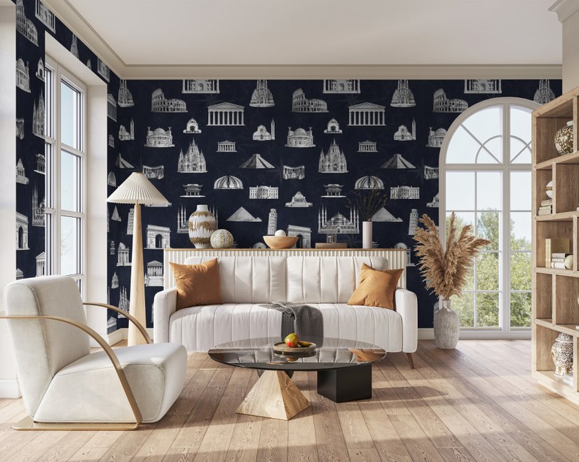 Vintage World Architecture Sketch Wallpaper Mural