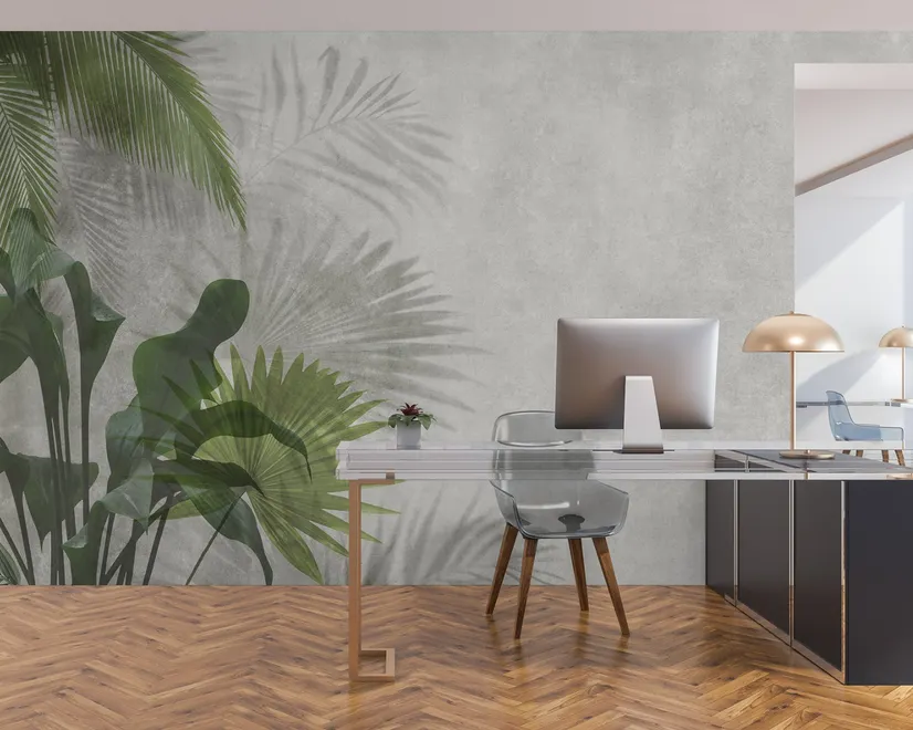 Papier peint tropical feuilles de palmier vertes