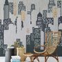 Watercolor City Silhouette Wallpaper Mural