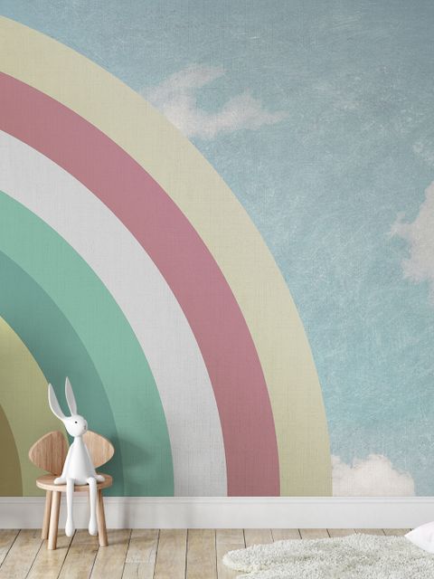 Kinderwasserfarben-Himmel und Regenbogen Fototapete