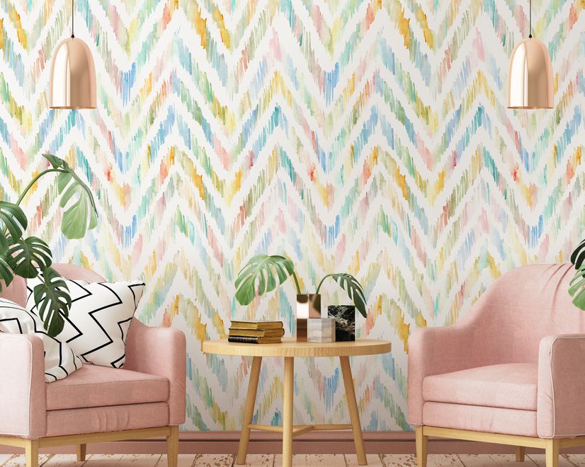 Fototapete Aquarell-Multicolor-Chevron-Ikat-Design
