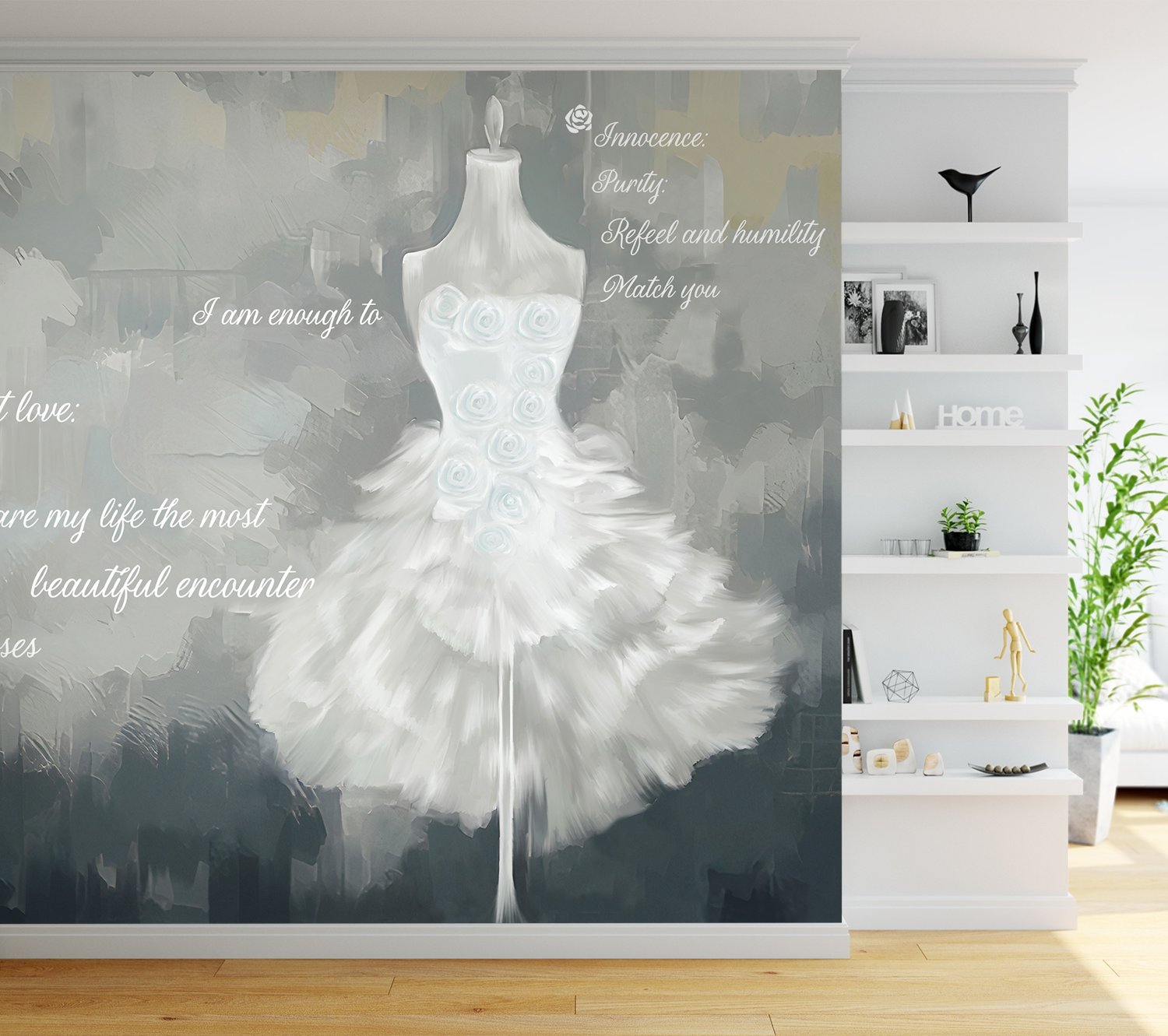 Watercolor Wedding Dress Wallpaper Mural - Peel and Stick