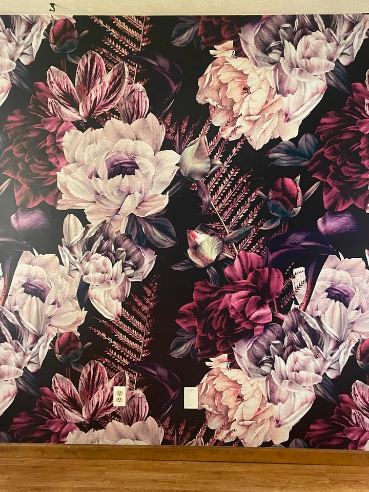 Dark Watercolor Colorful Peony Floral Wallpaper Mural