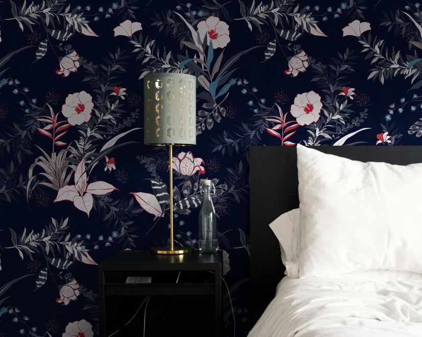 Retro Dark Flowers Wallpaper Mural