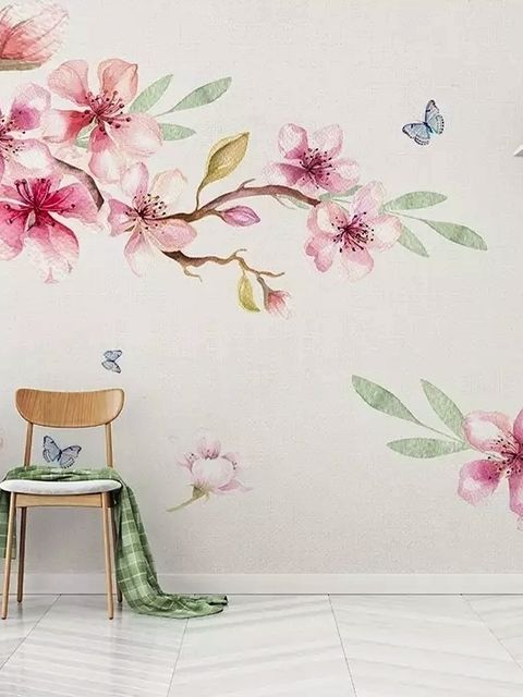 Papier peint fleurs de cerisier roses