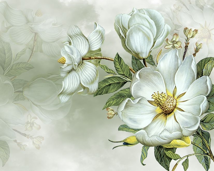 Nostalgic Magnolia Floral Wallpaper Mural