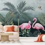 Pink Flamingo with Vintage Forest Wallpaper Mural