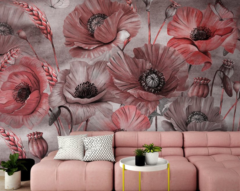 Corn Poppy Flowers Painting Art Wallpaper Mural