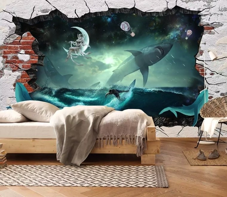 Papier peint panoramique requins baleines de mer