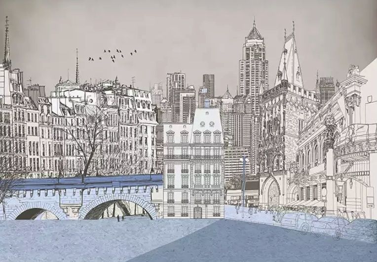 London Charcoal Drawing City Wallpaper Mural