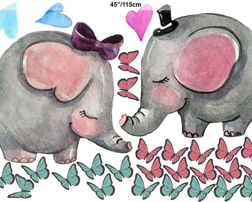 Kids Cute Elephant and Little Butterfly Wall Decal Sticker