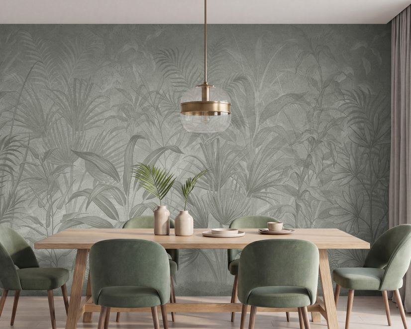 Monochrome Tropical Botanical Wallpaper Mural