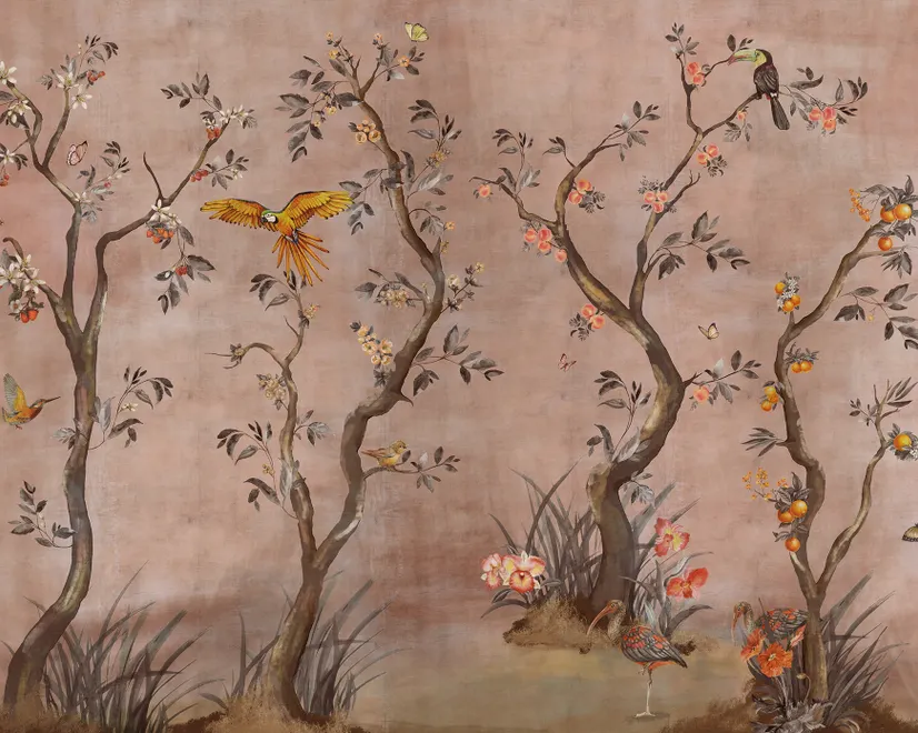 Watercolor Chinoiserie Fruit Trees Wallpaper Mural