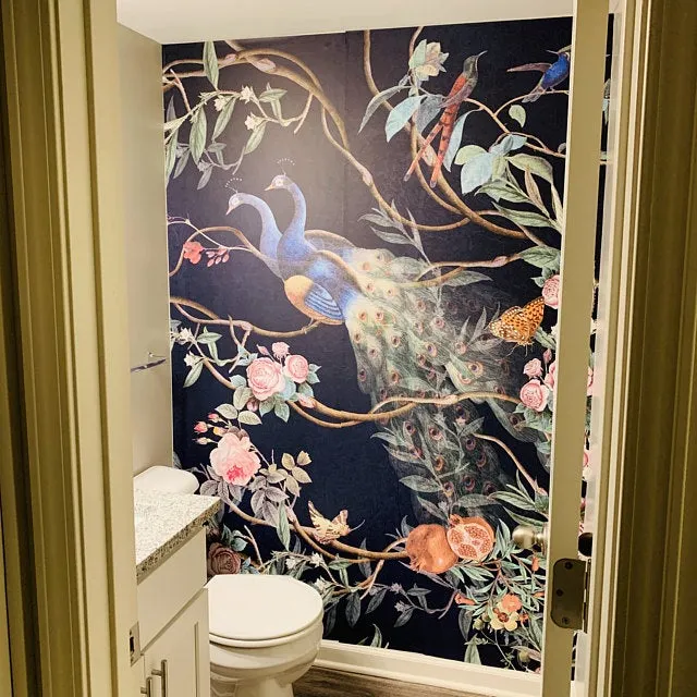 Peacock with Peony Blossom Wallpaper Mural