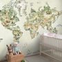 Watercolor Kids World Map with Soft Animals Wallpaper Mural