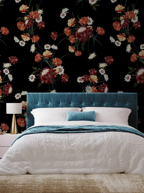 Chinese Red Floral Wallpaper Mural