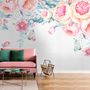 Papier peint panoramique vintage aquarelle fleurs roses