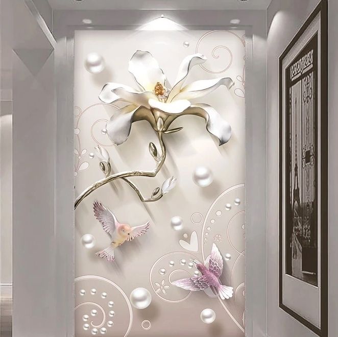 3D Look Florals with Pearls Lux Flowers Wallpaper Mural