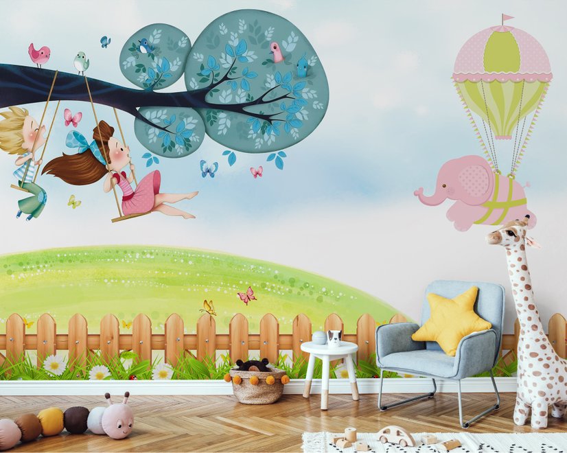 Papier peint petit enfant et balançoire