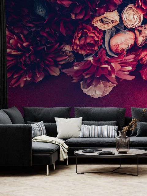 Red Dahlia Rose Floral Bouqet Wallpaper Mural