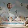 Kids Harbor Village and Hot Air Balloons Wallpaper Mural