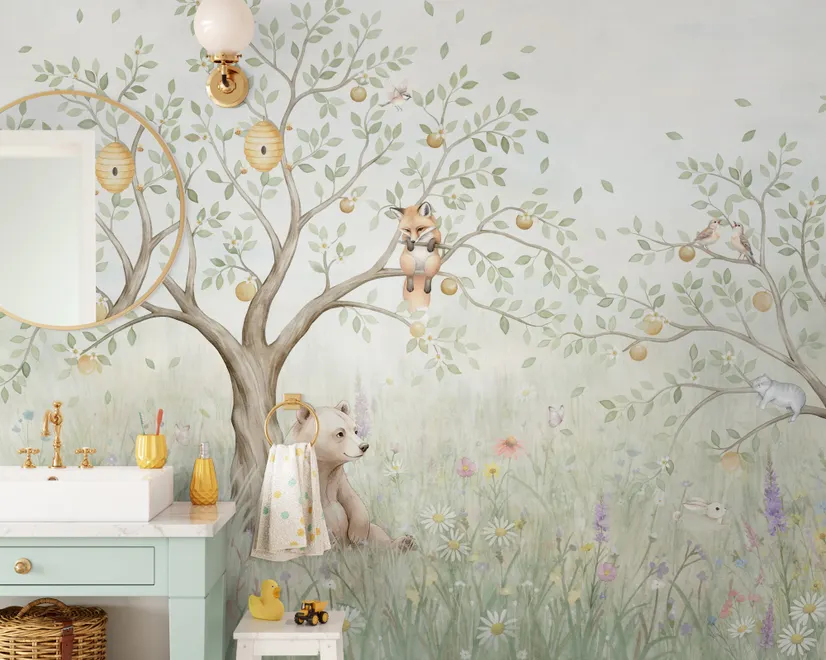 Kids Soft Pastel Forest Animals Wallpaper Mural