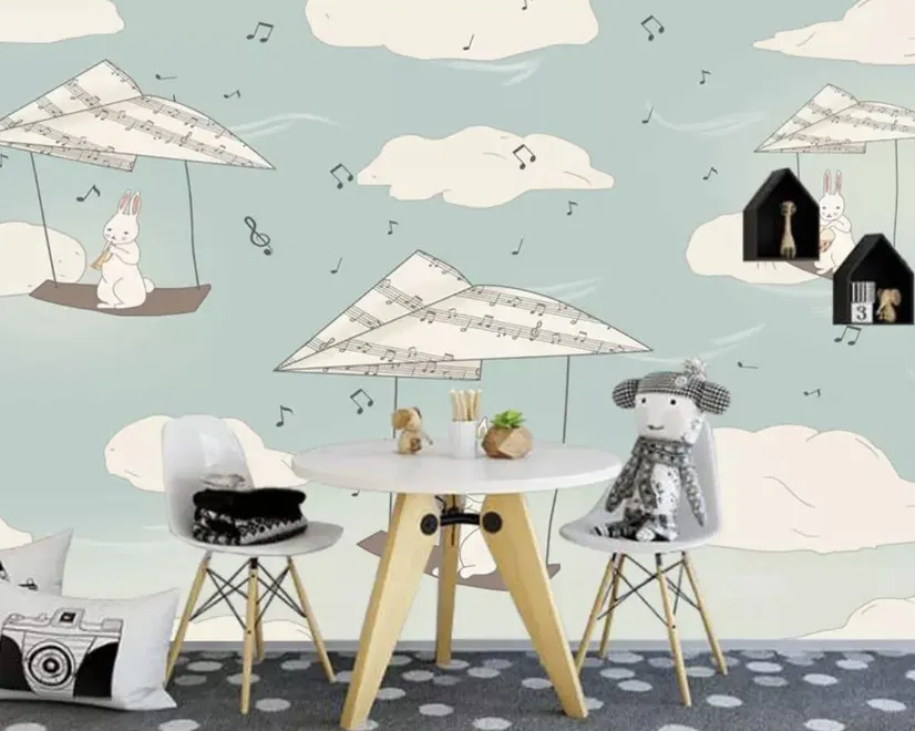 Kids Paper Plane and Animal Wallpaper Mural