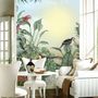 Leopard and Colorful Parrot in the Tropical Forest Wallpaper Mural