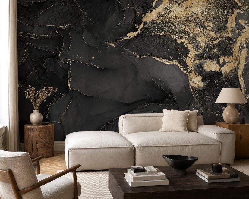 Dark Marble with Gold Faux  Wallpaper Mural