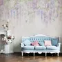 Watercolor Hanging Wisteria Flowers with Hummingbirds Wallpaper Mural 