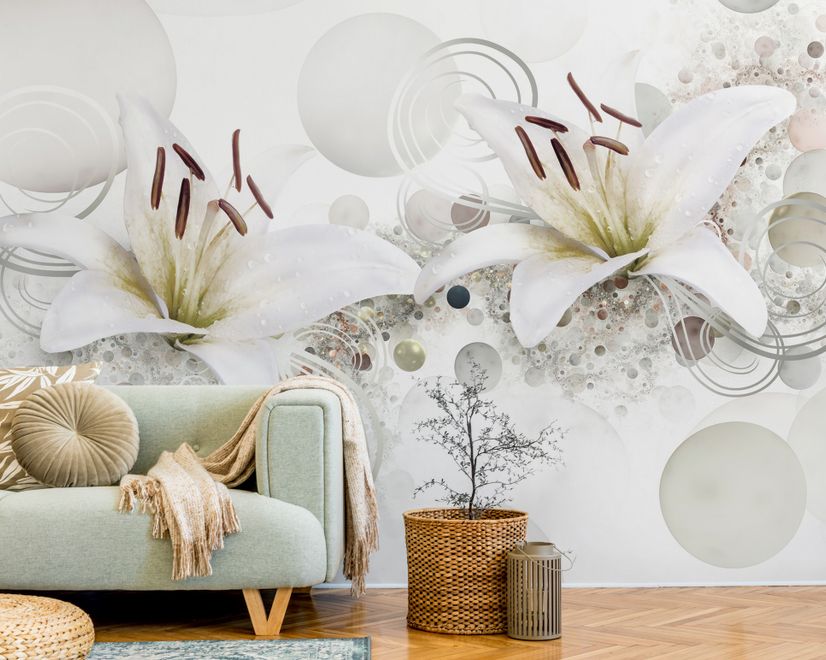 White Lily Floral Wallpaper Mural