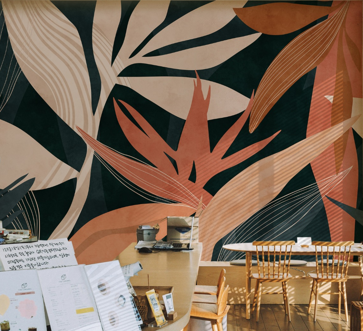 Tropical Foliage Leaves Art Wallpaper Mural - Peel and Stick