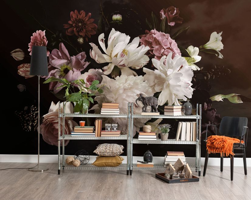 Dark Peony Floral Bouquet Wallpaper Mural