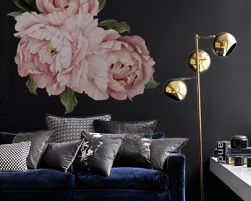Pink Peony Florals with Green Leaf Wall Decal Sticker